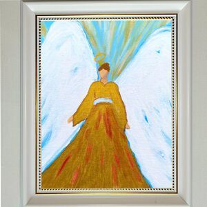 Original Acrylic Painting Angel Art Gold White Halo 8x10 Framed Spiritual  Decor